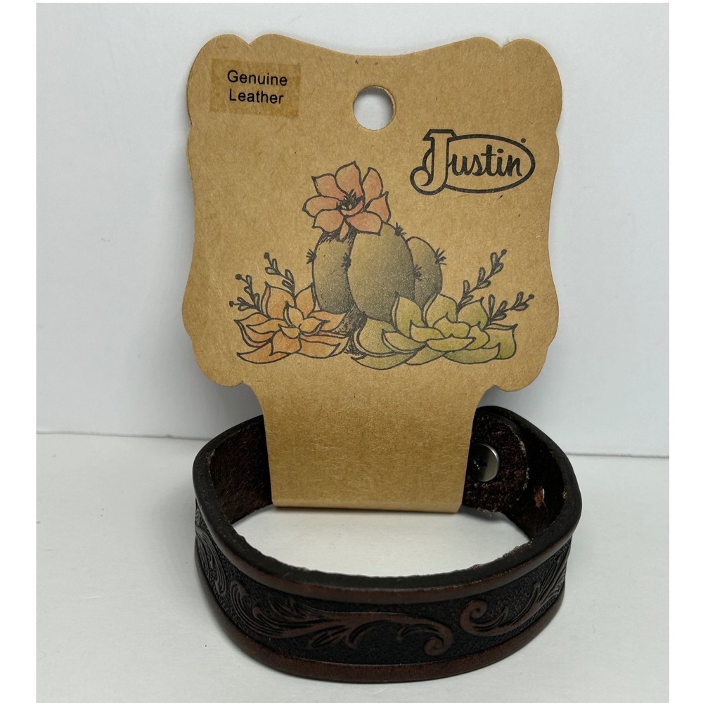 Justin Genuine Leather Brown‎ Tooled Western Style Bracelet Unisex